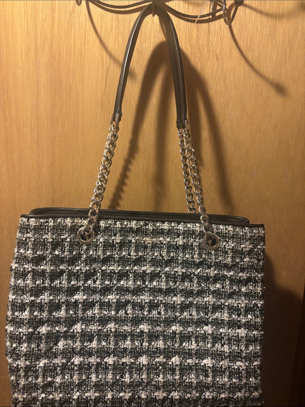 kate spade Black & White Tweed Chain-Handle Tote